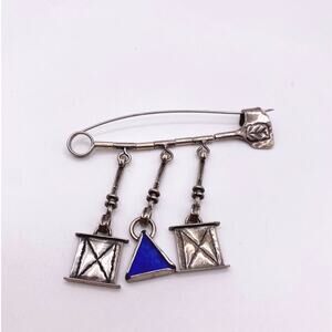 Sterling Silver Modernist Artesian Large Pin 3” Signed and Marked by Artist